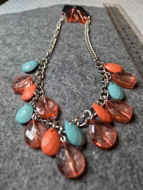 paparazzi Orange & Turquoise Teardrop Statement Necklace B12